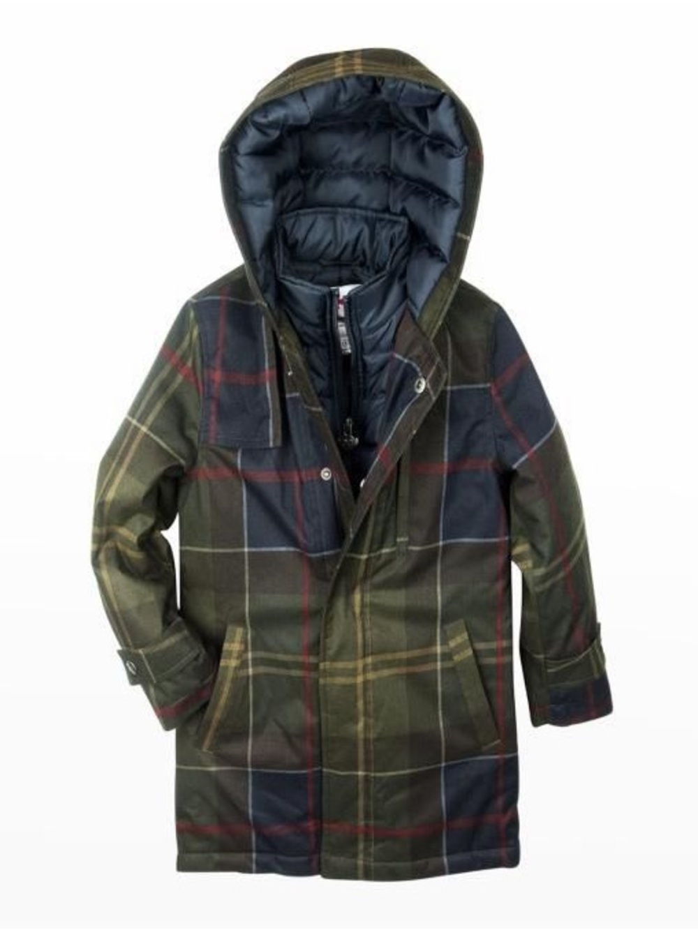 Appaman Kid’s Olive Green Plaid Hooded Puffer Coat